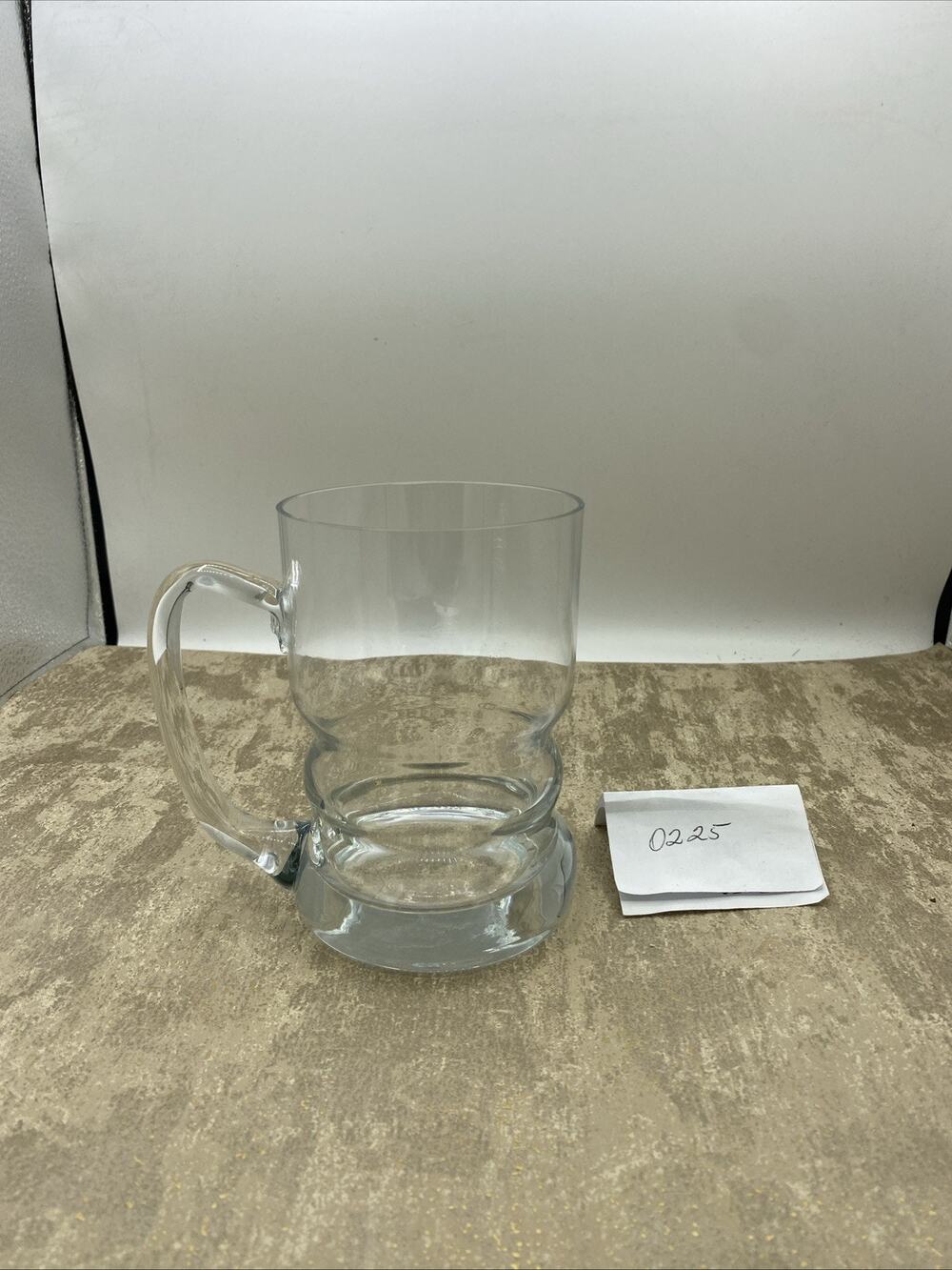 Hand Blown Clear Glass Ripple Bottom Beer Mug Heavy Bottom 5.5” Tall